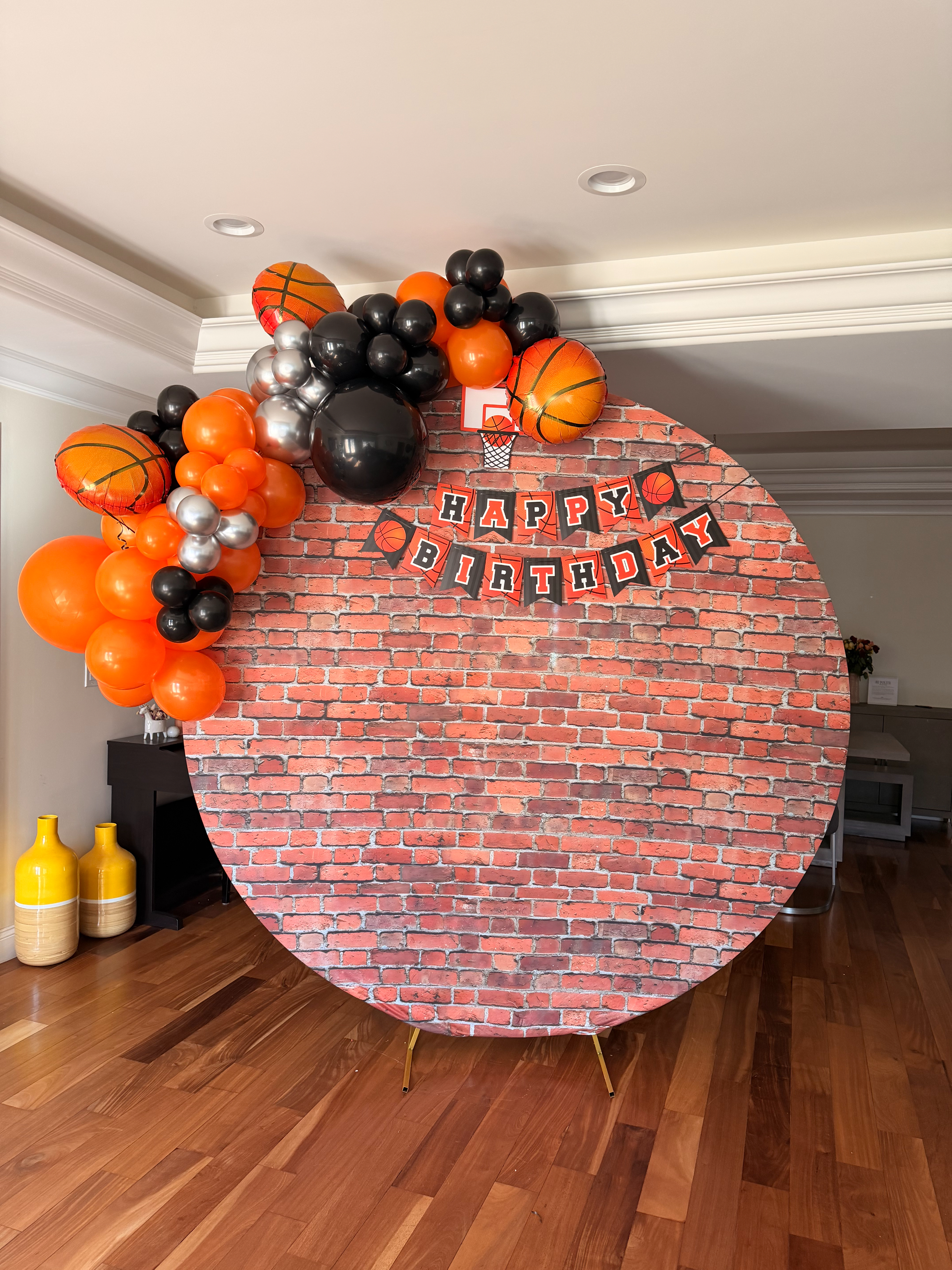 Basketball themed balloon arch